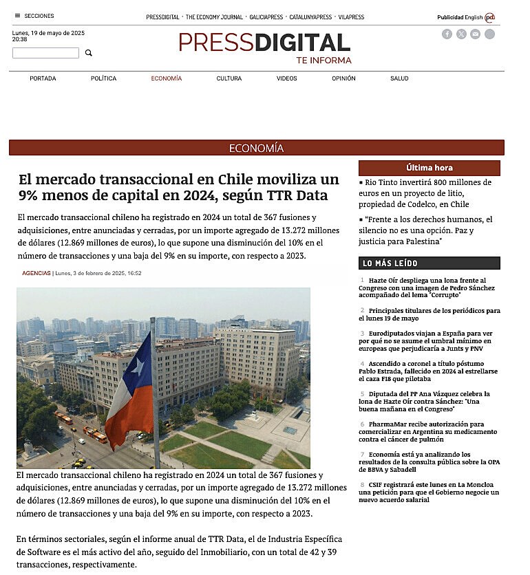 El mercado transaccional en Chile moviliza un 9% menos de capital en 2024, segn TTR Data